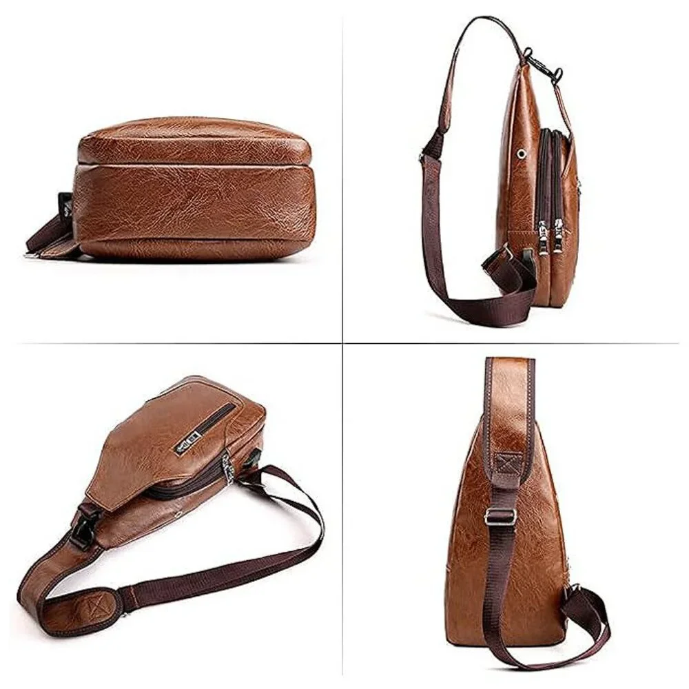 Sleek Black Men's Sling Bag with USB Charging Port
